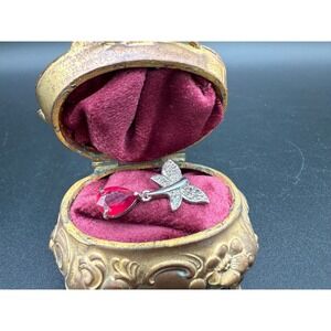 925 Sterling Silver Butterfly Ruby Red Teardrop Pendant Necklace‎